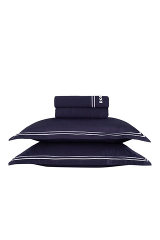 Juego de sábanas de satén de algodón 80 hilos/cm² Nice - Blanco y azul oscuro