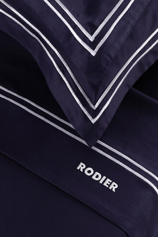 Juego de sábanas de satén de algodón 80 hilos/cm² Nice - Blanco y azul oscuro