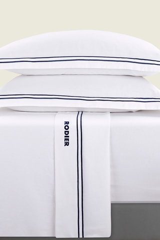 Juego de sábanas de satén de algodón 80 hilos/cm² Nice - Azul oscuro y blanco