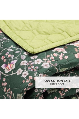 Colcha XL de satén de algodón 80 hilos/cm² Murmure floral - Verde