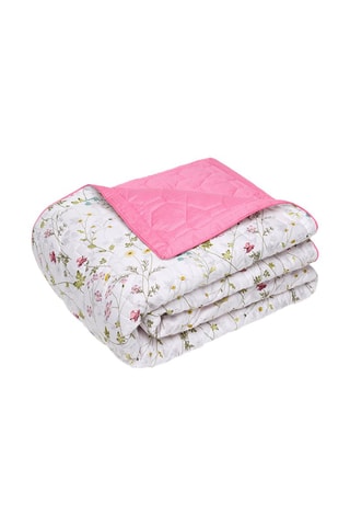 Colcha de satén de algodón 80 hilos/cm² Fleurs sauvages - Rosa y blanco