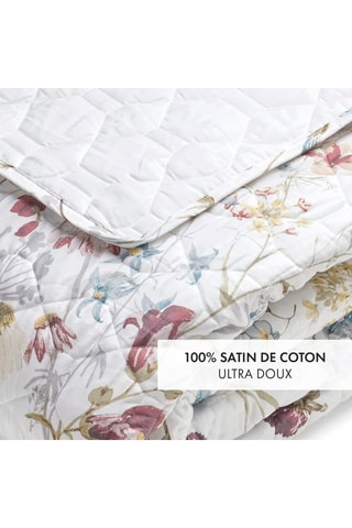 Colcha de satén de algodón 80 hilos/cm² Colibri chantant - Blanco