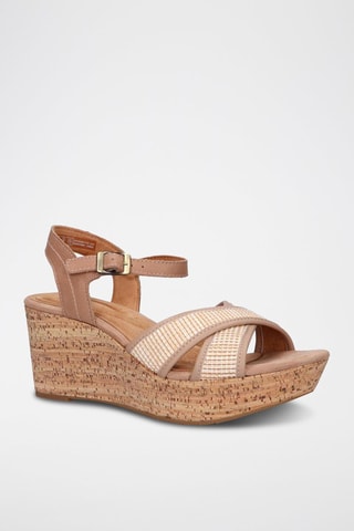 Sandales compensées en cuir Elleri - Ecru et beige