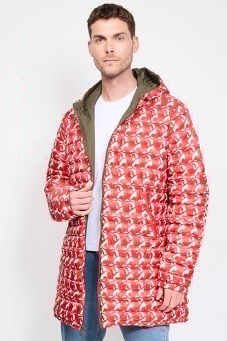 Piumino double face con cappuccio Amsterdam - Kaki e rosso