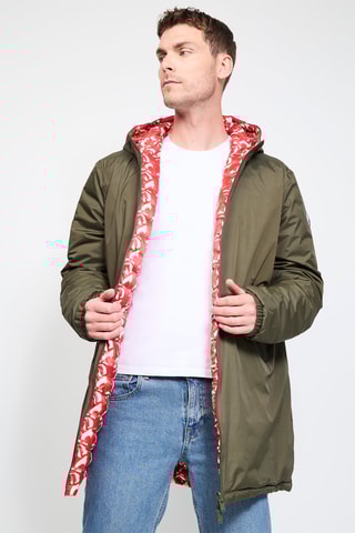 Piumino double face con cappuccio Amsterdam - Kaki e rosso