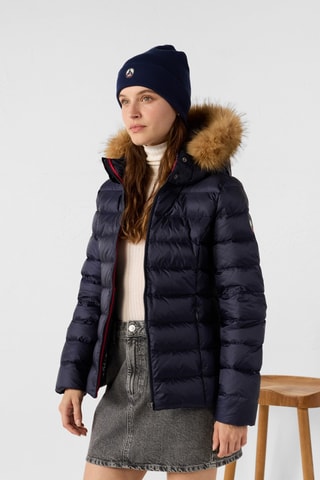 Gewatteerde Jas met Capuchon Luxe - Marineblauw