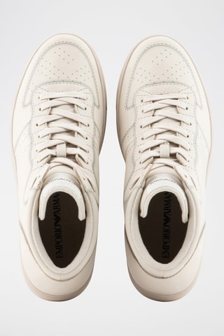Hoge Leren Sneakers Ivoorkleurig - Emporio Armani