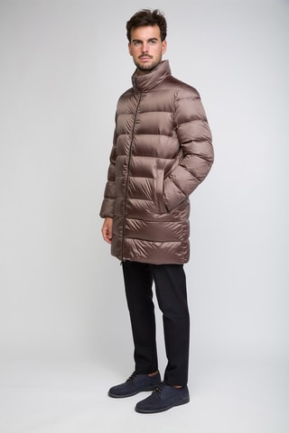 Lange Gewatteerde Jas Bruin