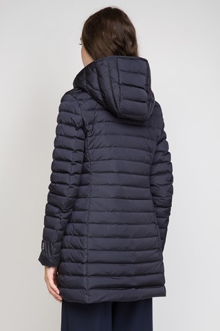 Lange Gewatteerde Jas met Capuchon - Marineblauw