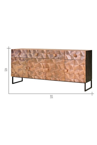 Buffet 4 portes - Naturel et noir - Structure en bois de manguier et bronze - 170 x 42 x 80 cm