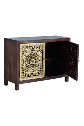 Buffet 2 portes - Naturel et doré - En bois de manguier - 110 x 80 x 40 cm