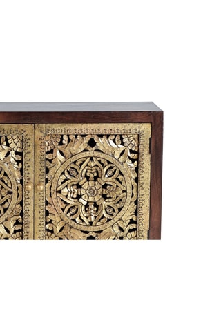 Buffet 2 portes - Naturel et doré - En bois de manguier - 110 x 80 x 40 cm