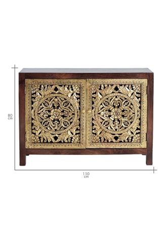 Buffet 2 portes - Naturel et doré - En bois de manguier - 110 x 80 x 40 cm