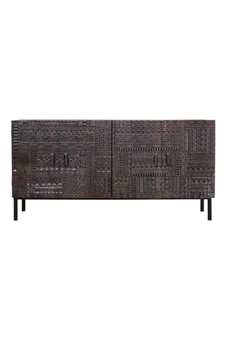 Buffet 4 portes - Naturel et noir - Structure en bois de manguier - 180 x 85 x 40 cm