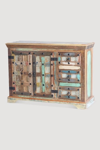 Buffet 2 portes - Multicolore - Structure en bois recyclé - 110 x 40 x 80 cm