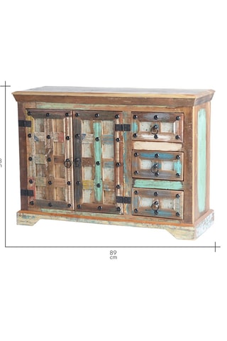 Buffet 2 portes - Multicolore - Structure en bois recyclé - 110 x 40 x 80 cm