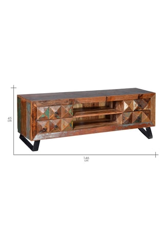 Meuble TV 4 tiroirs - Naturel - Structure en bois recyclé - 155 x 40 x 55 cm
