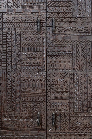 Meuble de rangement 4 portes - Naturel et noir - Structure en bois de manguier - 90 x 40 x 176 cm