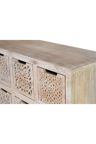 Commode 9 tiroirs - Blanc vieilli et naturel - Structure en bois de manguier - 88 x 102 x 38 cm