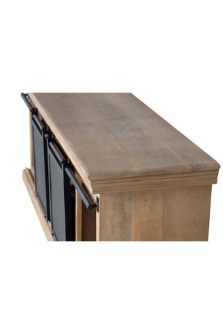 Meuble TV 2 portes - Naturel et noir - Structure en bois de manguier - 150 x 55 x 40 cm