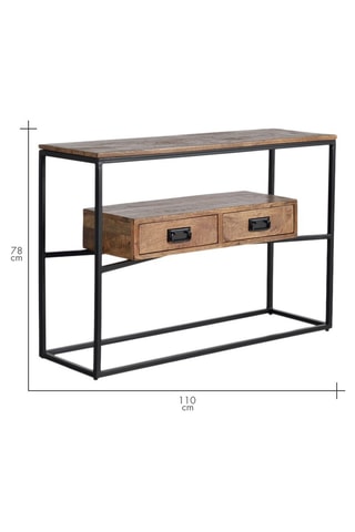 Console 2 tiroirs - Naturel et noir - 110 x 35 x 78 cm