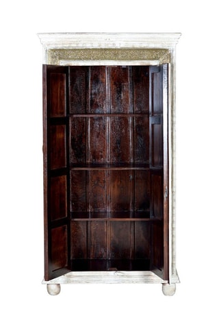 Armoire 2 portes - Ecru et doré - Structure en bois de manguier - 95 x 45 x 183 cm