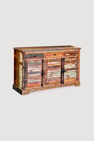 Buffet 3 portes - Naturel - Structure en bois recyclé - 150 x 90 x 45 cm