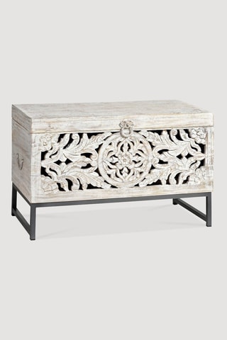 Coffre - Blanc - Structure en bois de manguier - 80 x 40 x 50 cm