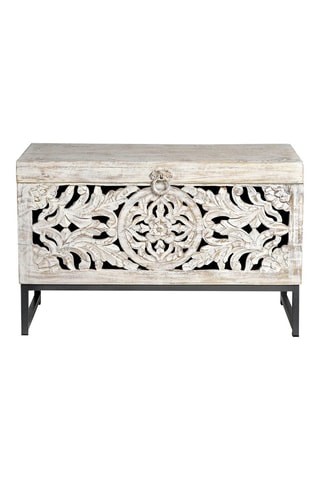 Coffre - Blanc - Structure en bois de manguier - 80 x 40 x 50 cm