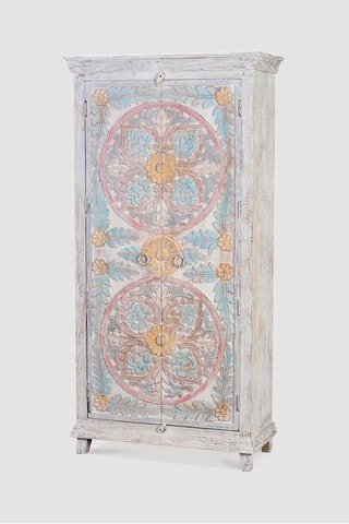 Armoire 2 portes - Blanc - Structure en bois de manguier - 90  x 40 x 190 cm