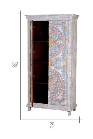 Armoire 2 portes - Blanc - Structure en bois de manguier - 90  x 40 x 190 cm