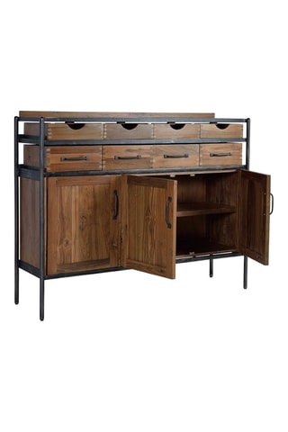 Buffet 3 portes - Naturel - Structure en bois de manguier et teck - 140 x 110 x 40 cm