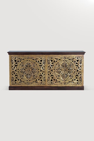 Buffet 4 portes - Naturel et doré - En bois de manguier - 180 x 40 x 90 cm