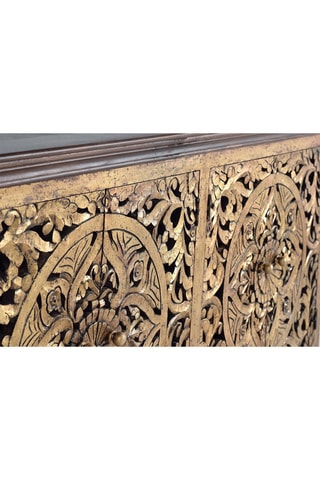 Buffet 4 portes - Naturel et doré - En bois de manguier - 180 x 40 x 90 cm