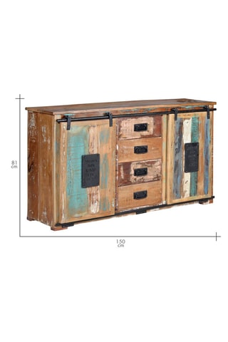 Buffet 2 portes - Naturel et noir - Structure en bois recyclé - 150 x 38 x 81 cm