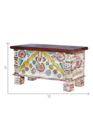 Coffre - Naturel et doré - En bois de manguier et bronze - 116 x 40 x 47 cm