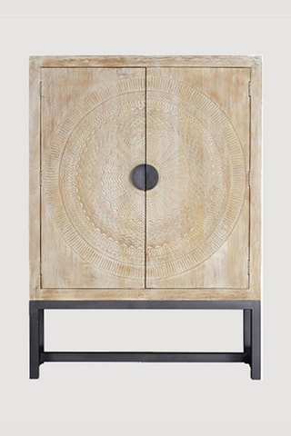 Armoire 2 portes - Naturel et noir - Structure en bois de manguier - 124 x 42 x 176 cm