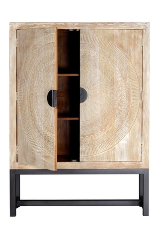Armoire 2 portes - Naturel et noir - Structure en bois de manguier - 124 x 42 x 176 cm