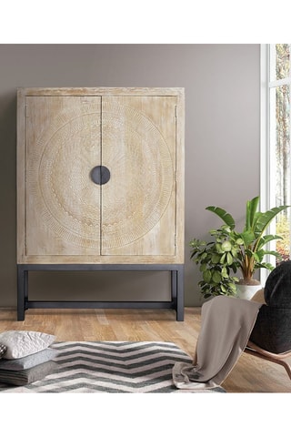 Armoire 2 portes - Naturel et noir - Structure en bois de manguier - 124 x 42 x 176 cm