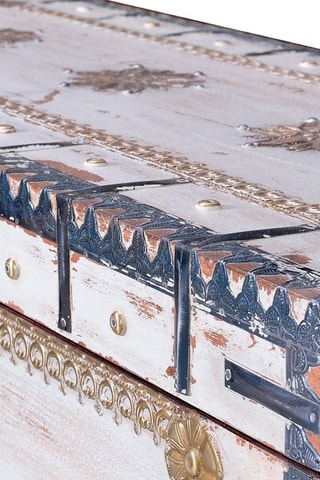 Coffre - Blanc et doré - En bois de manguier et bronze - 100 x 40 x 57 cm