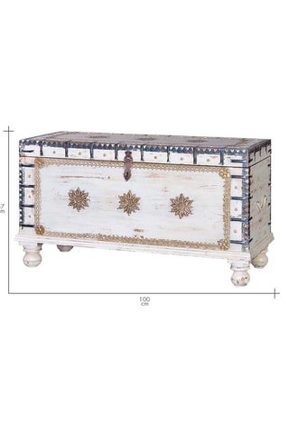 Coffre - Blanc et doré - En bois de manguier et bronze - 100 x 40 x 57 cm