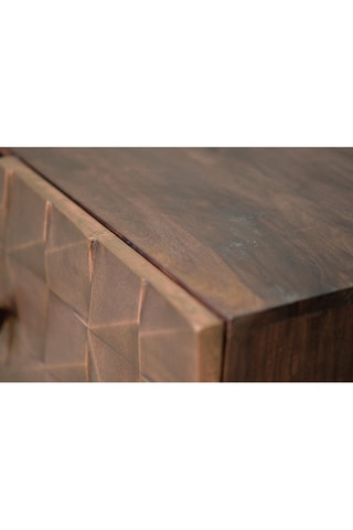 Meuble TV 2 portes - Naturel et noir - Structure en bois de manguier et détails bronze - 140 x 55 x 40 cm