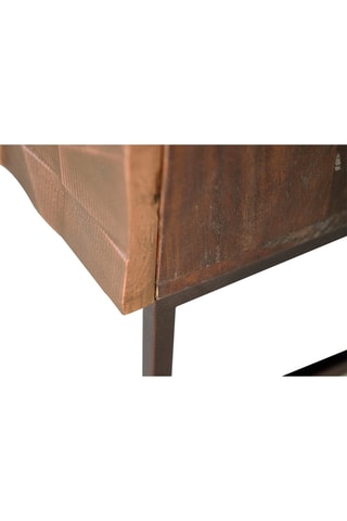 Meuble TV 2 portes - Naturel et noir - Structure en bois de manguier et détails bronze - 140 x 55 x 40 cm