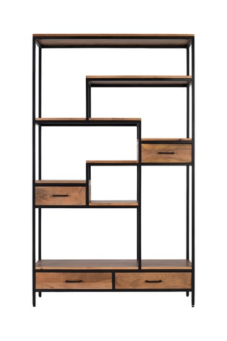 Bibliothèque 4 tiroirs en manguier - 182 x 115 x 35 cm