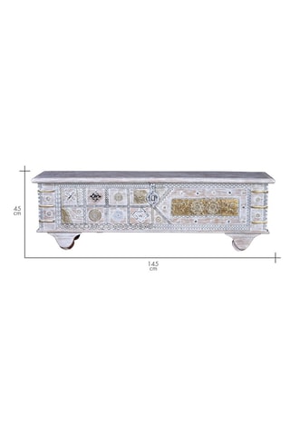 Coffre - Blanc et doré - En bois de manguier et bronze - 145 x 45 x 40 cm