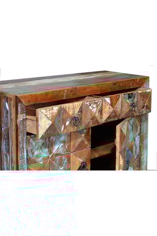 Buffet 2 portes - Naturel et argenté - Structure en bois recyclé - 100 x 40 x 87 cm