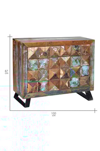 Buffet 2 portes - Naturel et argenté - Structure en bois recyclé - 100 x 40 x 87 cm