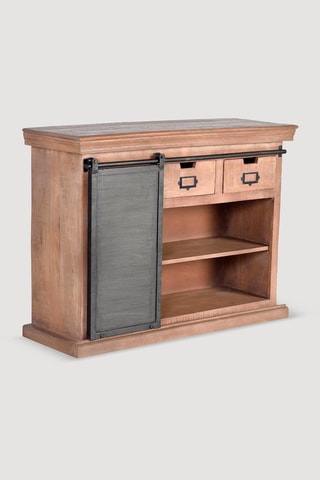 Buffet 1 porte - Naturel et noir - Structure en bois de manguier - 115 x 40 x 85 cm