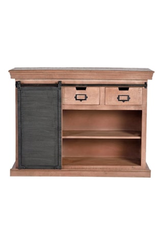 Buffet 1 porte - Naturel et noir - Structure en bois de manguier - 115 x 40 x 85 cm