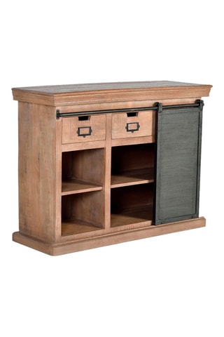 Buffet 1 porte - Naturel et noir - Structure en bois de manguier - 115 x 40 x 85 cm